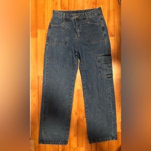 High Waisted Blue Jean Cargo Pants Size Large